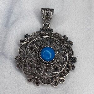 Turquoise sterling silver‎ 925 filigree domed pendant